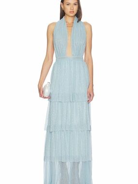 Light Blue Halter Tiered Maxi Dress